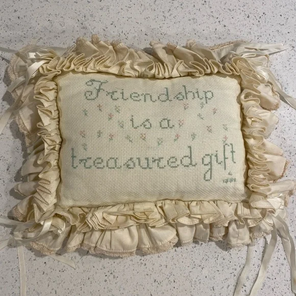 Decorative Cream Pillow with Embroidered Message - Picture 2 of 4